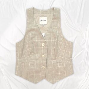 Madewell Linen Vest Top in Plaid • Sesame Maeve Glen Plaid • NWT